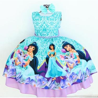 Imagem de Vestido Infantil Tiffany Jasmine Princesa Festa Luxo E Tiara - Pingo D