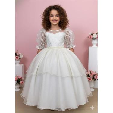 Imagem de Vestido Longo Juvenil Off-white para Festa Luxo Casamento Eva, 12, Off