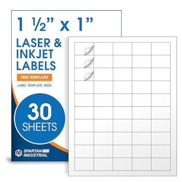 Imagem de Etiquetas impressas brancas foscas de 3,8 cm x 2,5 cm para impressoras a jato de tinta e laser - 30 folhas, 1500 adesivos personalizados para correspondência, etiquetas de endereço de devolução