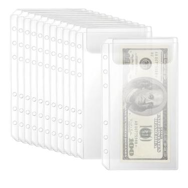 Imagem de 12 peças de bolsos para fichário A6 sem zíper Envelopes de enchimento de dinheiro com 6 furos Envelope de PVC transparente para guardar fichários A6 Bolsa de fichário transparente de PVC sem Zipless