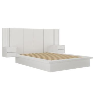 Imagem de Cama Casal Com Cabeceira 2 Mesa De Apoio 4 Gavetas 8281 Branco