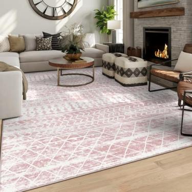 Imagem de GERUIMO Tapete lavável de 20 x 25 cm para sala de estar, rosa vintage marroquino, tapete grande antiderrapante de lã sintética macia, adequado para crianças e animais de estimação para quarto, sala de