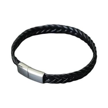 Imagem de Pulseira De Couro Masculina Em Aço Inoxidável, Joia Trançada Que Não D