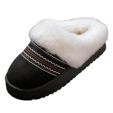 Imagem de Pantufas femininas texturizadas tamanho grande inverno grosso grosso usado para casa, Preto, 36