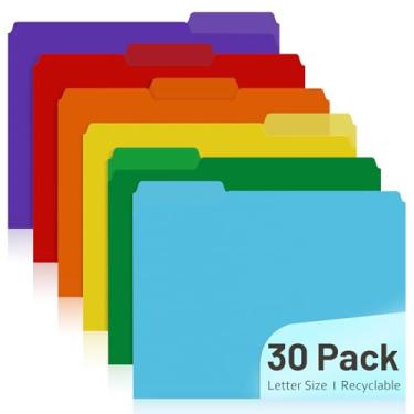 Imagem de Comix Pacote com 30 pastas de arquivo coloridas de plástico reciclável, abas cortadas em 1/3, tamanho carta, 6 cores sortidas, pastas de arquivos, material escolar para documentos