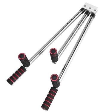 Imagem de Estirador de perna 3 pernas Dispositivo extensão split Apoio ferro Exercício ioga Artes marciais Academia Máquina alongamento flexibilidade Equipamento 6 ajustes buraco Cinto Capa espuma