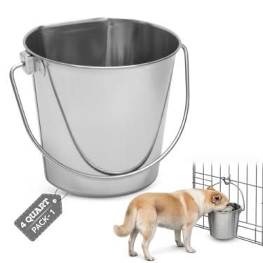 Imagem de AASPIRE PETS Balde lateral plano de aço inoxidável resistente, 4 litros - Balde de comida e água para cães, canis, gaiolas e caixas de berço - Baldes multiuso agradáveis e sem bagunça para animais de