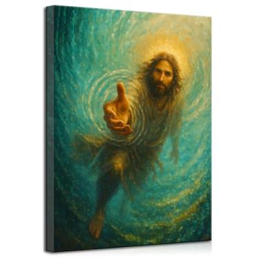 Imagem de Arte de parede Cristã Mão de Deus Jesus Reaching Out in Water Bible Story Paintings Picture Wall Decor Poster Print Art for Office Bedroom Church Home Decoration