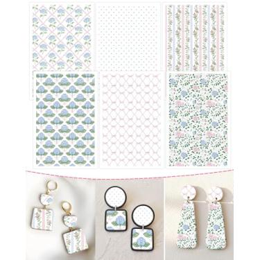 Imagem de Papel de transferência de argila de polímero de flores - 18 peças de folhas de transferência de argila quadriculada de bolinhas de guingão floral de primavera para fabricação de joias de brincos