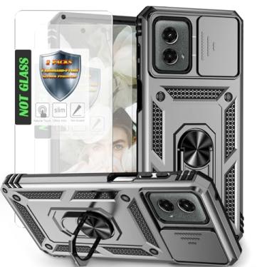 Imagem de AYMECL Capa para G 5G 2024, Moto G Play 5G 2024 com 2 peças de filme à prova de explosão, capa protetora de câmera deslizante com suporte de anel de 360° para Motorola Moto G 5G 2024 6,7 polegadas