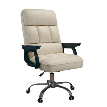 Imagem de Cadeira de escritório PU couro macio cadeira de mesa com apoios de braços cadeira de escritório acolchoada altura ajustável cadeira de jogos (branca)