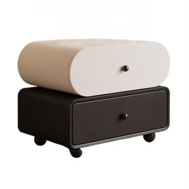 Imagem de Mesa de cabeceira vintage de madeira moderna e simples mesa de cabeceira de couro com gavetas para casa quarto armazenamento quarto quarto quarto (preto)