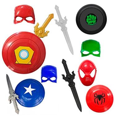 Imagem de Fantasias Carol GI - Kit de Brinquedo Acessórios Máscara, Espada, Escudo Super Heróis Capitão América Criança Único Plástico Resistente Atóxico