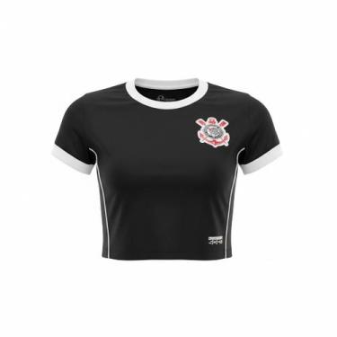 Imagem de Camisa Feminina Corinthians Cropped Casual Logo Bordado - Coimbra, Pre