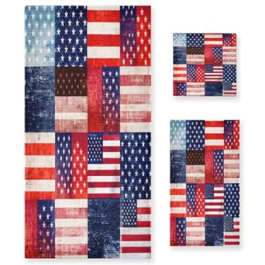 Imagem de xigua American Flags Conjunto de toalhas de banheiro absorvente macio 3 peças toalha de banho toalha de mão toalhas decorativas para banheiro, academia, hotel, praia, piscina