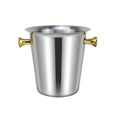 Imagem de x3anggyt5 Balde de gelo luxuoso de aço inoxidável de metal balde de gelo com alças douradas, refrigerador de balde de vinho, banheira de bebidas para paridades, piqueniques, acampamento, recipiente de