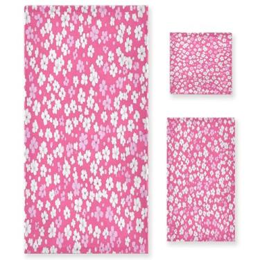 Imagem de xigua Conjunto de toalhas de banheiro pequenas flores brancas absorventes macias 3 peças toalha de banho toalha de mão toalhas decorativas para banheiro, academia, hotel, praia, piscina