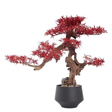 Imagem de Plantas falsas bonsai artificial em vaso de plantas artificiais de pinheiro em vaso de folhas artificiais, bonsai de bordo vermelho, decoração de mesa zen para decoração de escritório doméstico