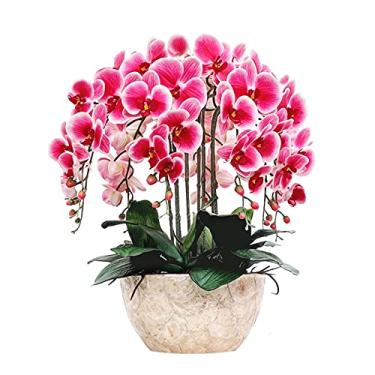 Imagem de Flores falsas simulação de flores artificiais Phalaenopsis 8 peças arranjos festa chuveiro decorações de casa plantas verdes vasos florais interiores móveis de sala de estar flores para decoração (cor