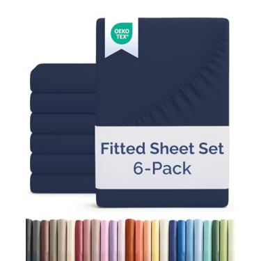 Imagem de Lençol de cama king size – Pacote com 6 lençóis de baixo de solteiro – serve em colchões de até 40,6 cm de profundidade – extra macio, respirável e refrescante – qualidade hoteleira, não encolhe e não