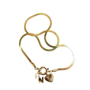 Imagem de tincolia Colar feminino de aço inoxidável estilo europeu e americano corrente de osso de cobra com pingente de coração de 26 letras