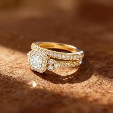 Imagem de Um conjunto de anéis de casal embutidos para mulheres, requintados, leves e luxuosos, decoração de encontros para festas de formatura, Cobre, Sem pedra preciosa