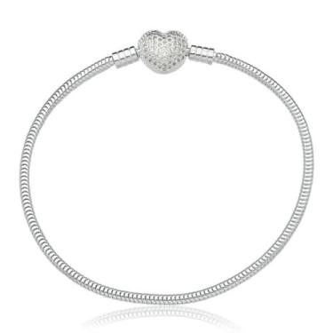 Imagem de Pulseira para berloques prata compativel com todas as marcas prateada maciça banho 100 prata comprimento 18 cm