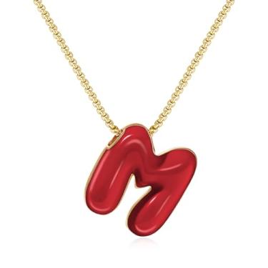 Imagem de KissYan Colar com letras de bolha, banhado a ouro 14 K, pingente de caixa com inicial de balão colorido, joia delicada para presente, Adjustable, Cobre, Sem Pedra Preciosa