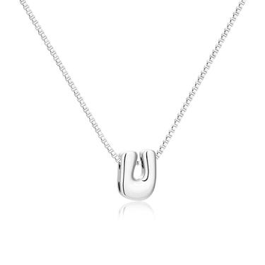 Imagem de GoldGifts Colar feminino com letras douradas e prateadas, pingente moderno com inicial de bolha delicada com corrente requintada, joias modernas hipoalergênicas à prova d'água, nome personalizado para