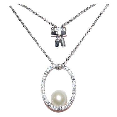 Imagem de x3anggyt5 Colar de prata esterlina S925 para mulheres com corrente de colar de diamante incrustada de pérolas de água doce, colares de estilo simples para mulheres