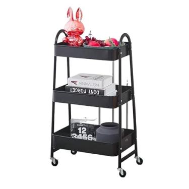 Imagem de Carrinho Organizador Multiuso Auxiliar em aço com 3 Divisórias e com Rodinhas - Banheiro, Cozinha e Lavanderia(CP157= Preto)