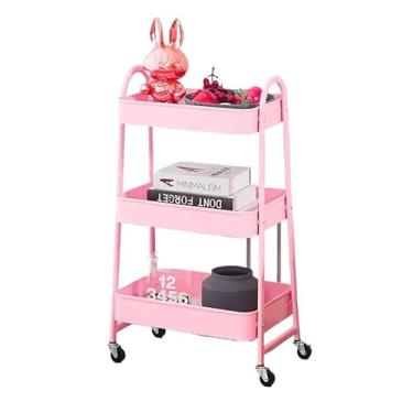 Imagem de Carrinho Organizador Multiuso Auxiliar em aço com 3 Divisórias e com Rodinhas - Banheiro, Cozinha e Lavanderia(CP157= Rosa)