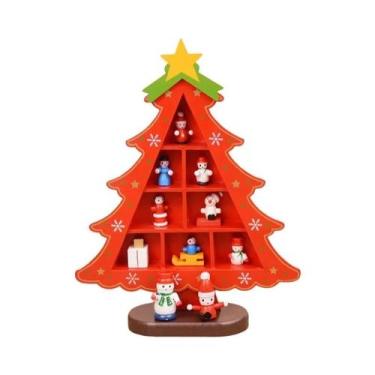 Imagem de Árvore De Natal De Madeira Vermelha 3D Decoração De Mesa Criativa Cená