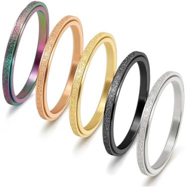 Imagem de LOCKISSO Anéis Fidget Spinner para Ansiedade Mulheres Crianças Aço Inoxidável Empilhável Empilhável Alívio de Estresse Anel Giratório 2 mm 5 Peças, 7, Aço inoxidável, Sem pedra preciosa