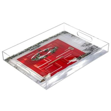 Imagem de STAYTOP Guirlanda de Natal com porta vermelha festiva bandeja de acrílico para servir 15,7 x 11,20 cm, bandejas decorativas à prova de derramamento, organizador de bancada para café da manhã, chá