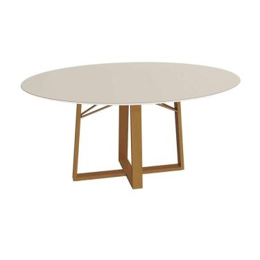 Imagem de Mesa Jantar Elma Premium Madeira Maciça c/ Tampo Madeirado c/ Vidro 120x120cm Carvalho/Off White Kappesberg