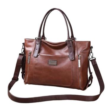 Imagem de Ruvafeny Bolsas e bolsas femininas de couro vegano com compartimentos com zíper, bolsa tiracolo feminina, B marrom vintage, 12.6"L x 4.3"W x 11"H