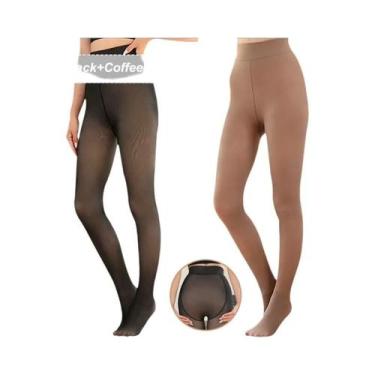 Imagem de Leggings Femininas Forradas Com Fleece Pacote Com 2 Meias-Calças Preta