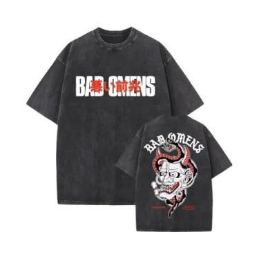 Imagem de Camiseta Gráfica Vintage Lavada Com Estampa Bad Omens Para Homens E Mu