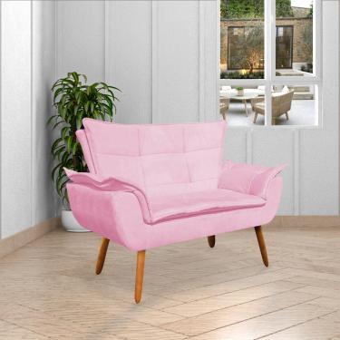 Imagem de Poltrona Namoradeira Pés Palito Charger Suede Rosa - Gran Belo