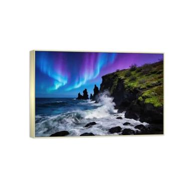 Imagem de Impressão em tela de paisagem pronta para pendurar - pintura de arte de parede do mar aurora - decoração moderna para casa quadro prata 50 x 75 cm 20 x 30 pol