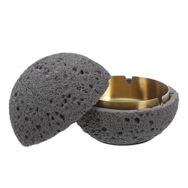 Imagem de Uonlytech Cinzeiro de metal com tampa grande lata de lixo redonda de mesa estilo vintage para decoração de varanda de escritório em casa