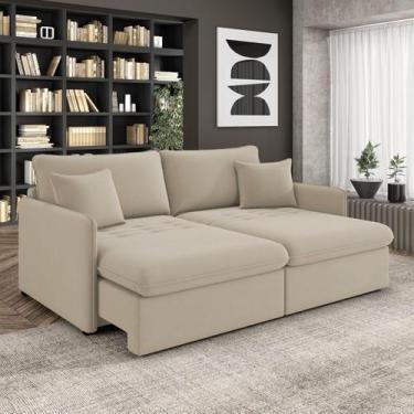 Imagem de Sofá Retrátil Reclinável 2 Lugares 154cm Maili Veludo Bege K01 - D'Ros