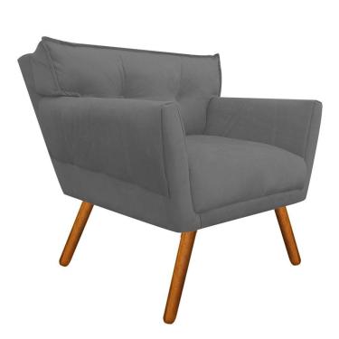 Imagem de Poltrona Anitta Suede Grafite Pés Palito Castanho D´rossi