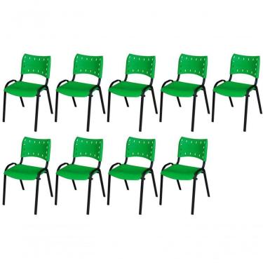 Imagem de Cadeira Iso Base Preto Igreja, Escola, Escritório - Verde - Kit 9 Peças