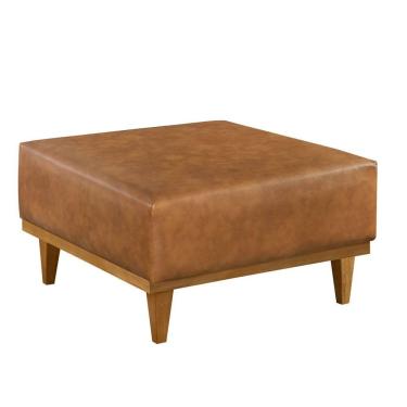 Imagem de Puff Luxo Corino Retangular Base Mesa Madeira Lar & Estilo Caramelo