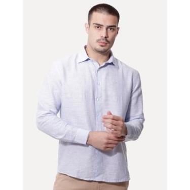 Imagem de Camisa Ellus Masculina Linen Lighthouse Stripe Italian Classic Azul Claro-Masculino