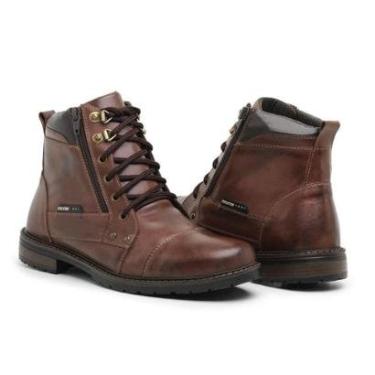 Imagem de Bota Coturno Masculino Em Couro Legítimo Zíper Lateral Casual Reforçada Resistente Para Trabalho-Masculino