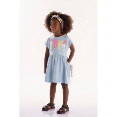 Imagem de Vestido Infantil Aumigo em Moletom Sem Felpa Três e Já, Azul, 2