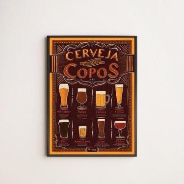Imagem de Quadro A Cerveja E Seus Copos 45X34 Com Vidro Moldura Preta - Quadros 